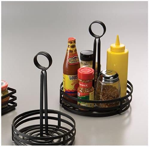 American Metalcraft - FWC69 FWC89 Round Wrought Iron Condiment Rack Basket with Display Handle, 8-Inch, Black