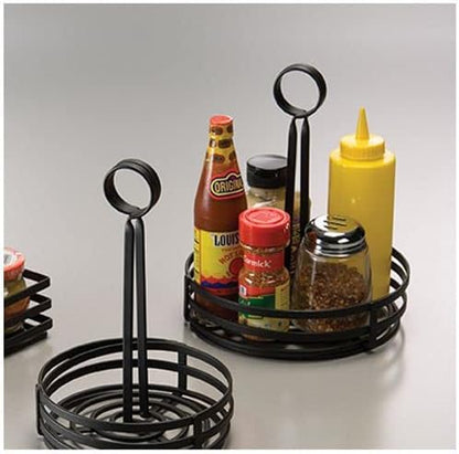 American Metalcraft - FWC69 FWC89 Round Wrought Iron Condiment Rack Basket with Display Handle, 8-Inch, Black