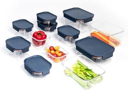 LocknLock LBF404RS5N Bisfree Modular Plus Food Storage Containers for Lunch, Meal Prep, Stackable, BPA-Free, Leakproof, Microwave, Dishwasher, Freezer-Safe, 10 Pieces, 5 Boxes and 5 Lids, Navy, 910ml