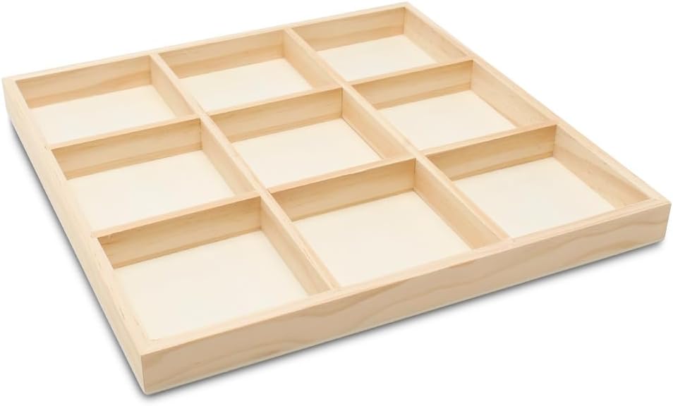 DIY Rectangle Wooden Divided Serving Tray 12 x 8-inch, Pack of 1 6-Section Candy Tray for Vegetable & Fruit Party Platters, by Woodpeckers