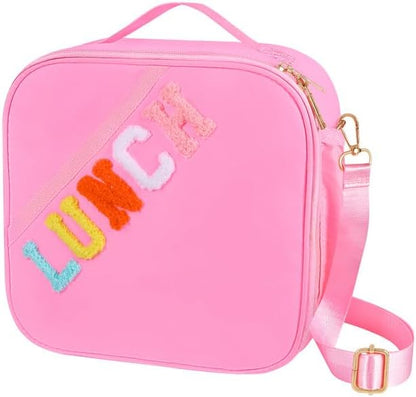 Nsrzua Lunch Bag Kids-Kids Insulated Lunch Bag with Adjustable Strap - Reusable Leakproof Lunch Box for Girls, Preppy School Lunch Tote for Travel, Picnic,School & Winter Camp