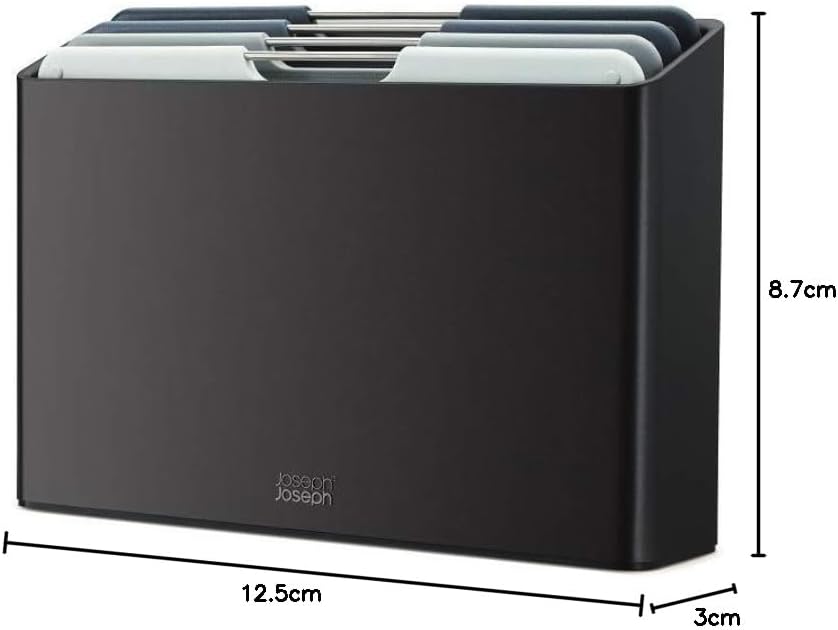 Joseph Joseph Folio 4-Piece Colour coded Cutting Board Set, Slimline case for organized Kitchen storage, Graphite