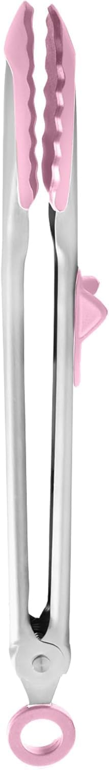 Tovolo Tongs With Silicone Tips Easy Grip 13” Long Kitchen Tongs Stainless Steel Handle For Cooking BBQ, Non Scratch Heat Resistant Locking Metal Silicone Tipped Dishwasher Safe BPA Free, Black
