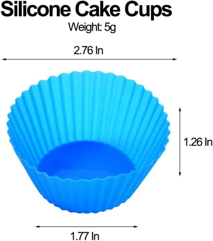 12 Pack Reusable Silicone Baking Cups Set(2.8" Lx1.4" H), Non-stick Muffin Liners, Easy To Clean & Heat-resistant Muffin Molds for Party Birthday Halloween Christmas(Multicolor)