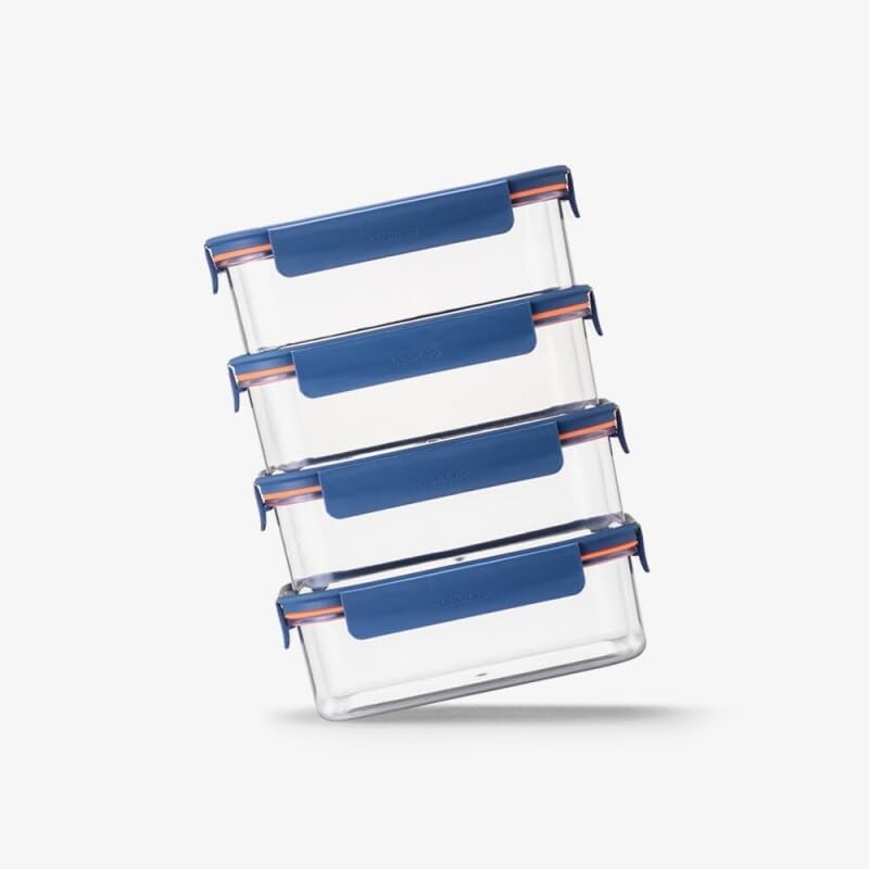 LocknLock LBF404RS5N Bisfree Modular Plus Food Storage Containers for Lunch, Meal Prep, Stackable, BPA-Free, Leakproof, Microwave, Dishwasher, Freezer-Safe, 10 Pieces, 5 Boxes and 5 Lids, Navy, 910ml