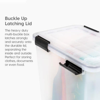 IRIS USA Storage Bins with Lids, WeatherPro Wheeled 106 Qt, Plastic, 3 Pack | Weather-tight gasket, wheels, and secure latches protect camping gear, tools, holiday décor, clothing, and documents.