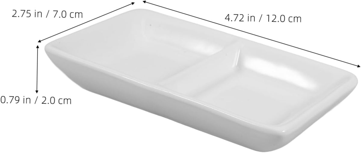 Luxshiny 5.5 Inch Ceramic Sauce Dish Plate 2-compartment Snack Serving Tray for Appetizers Divided Sauce Dishes Lid