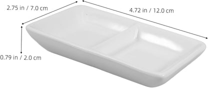 Luxshiny 5.5 Inch Ceramic Sauce Dish Plate 2-compartment Snack Serving Tray for Appetizers Divided Sauce Dishes Lid