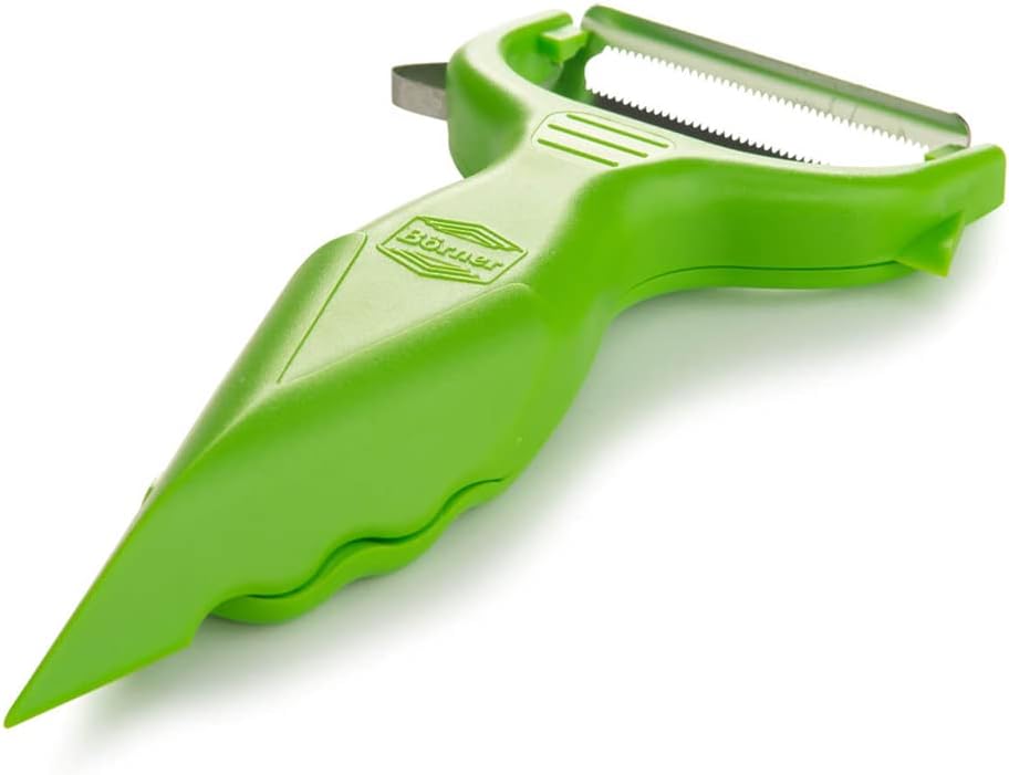 Börner Vegetable Peeler (6-in-1) • Garnishing Peeler with Grater • Multifunctional Peeler for Fruits & Vegetables • Fruit Peeler, Universal Peeler, Potato Peeler • Color: White