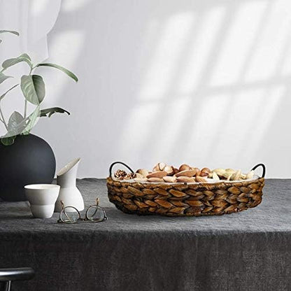 Ceramic Serving Tray, Food Tray 15.5 x 15.5 Inches,Divided Serving Platter with 6 Removable Dishes, Portable Handle Cattail Serving Bowls,Perfect for or Chips and Dip,Natural
