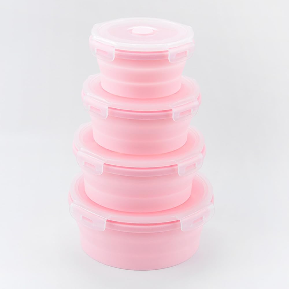 3-Piece Collapsible Food-Storage-Container Set – Foldable Meal Prep Containers Reusable, Stackable Bowls,Green