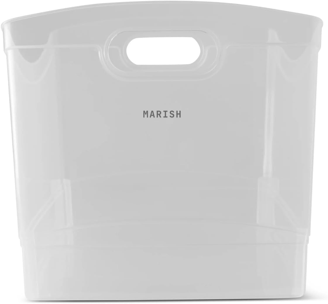 MARISH Clear Plastic Utility Storage Organizer Bin with Handles – 15" L x 10" W x 9.5" H | Stackable, Open-Top Box for Pantry, Closet, Office & Cleaning Supplies (1)