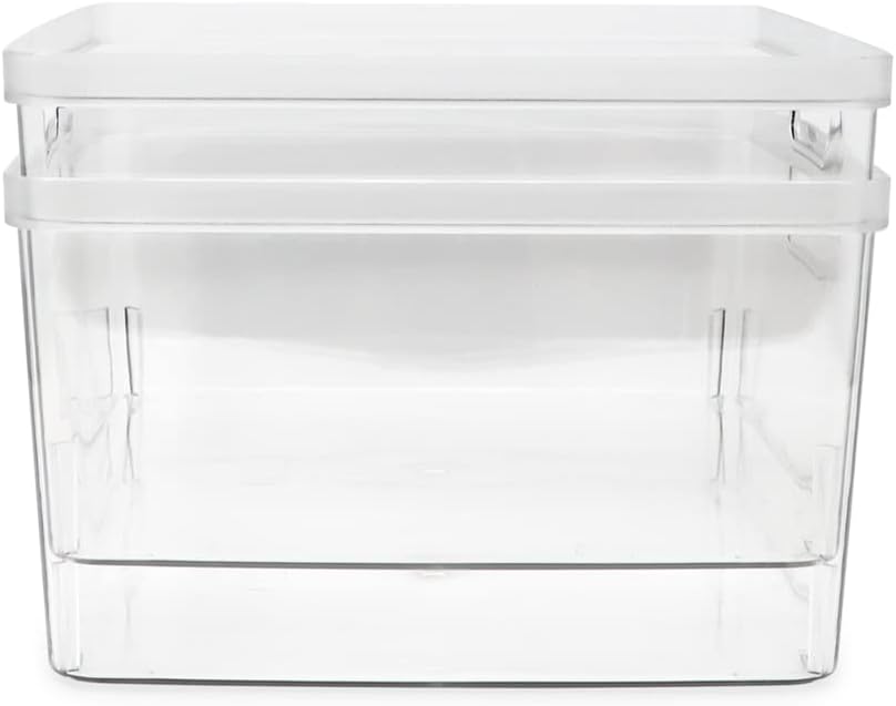 Isaac Jacobs 2-Pack Extra-Large Clear Storage Bins (11.5” L x 14” W x 9” H) w/Cutout Handles, Plastic Organizer for Home, for Kitchen, Fridge, Pantry, BPA Free, Food Safe (2-Pack, Extra-Large)