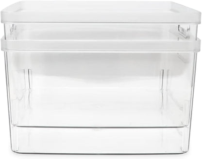 Isaac Jacobs 2-Pack Square Clear Storage Bins (10” L x 10” W x 6.1” H) w/Cutout Handles, Plastic Organizer for Home, Office, Kitchen, Fridge/Freezer, Bathroom, BPA Free, Food Safe (2-Pack, Square)