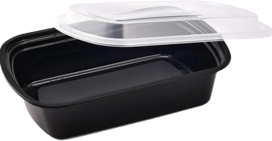 Meal Prep Food Storage Containers with Lids, Pack of 10, Black, Plastic, 38 Oz Capacity, 8.9x6.1x2 Inch, Reusable Lunch Box