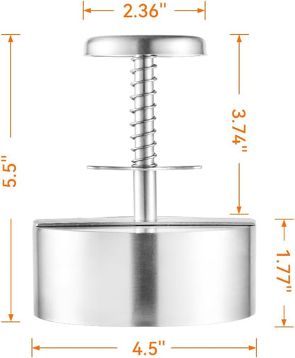 Brigii 304 Stainless Steel Burger Press - 4.5" Hamburger Patty Maker, Heavy Duty Stainless Steel Burger Press for Ground Beef, Burgers (Dishwasher Safe)