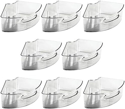 mDesign Plastic Lazy Susan Cabinet Storage Bin with Front Handle for Kitchen Countertop, Pantry, Shelf, Fridge Organization - Hold Food, Drinks, Snacks - Ligne Collection - 4 Pack - Smoke Gray