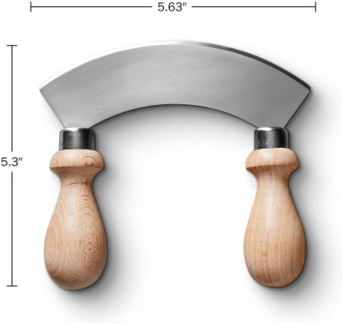 5.6” Stainless Steel Mezzaluna Knife - Salad Chopper, Pizza Cutter Rocker Blade, or Slicer Vegetable Cutter - Curved Mincing and Chopping Knife with Double Handles by Classic Cuisine