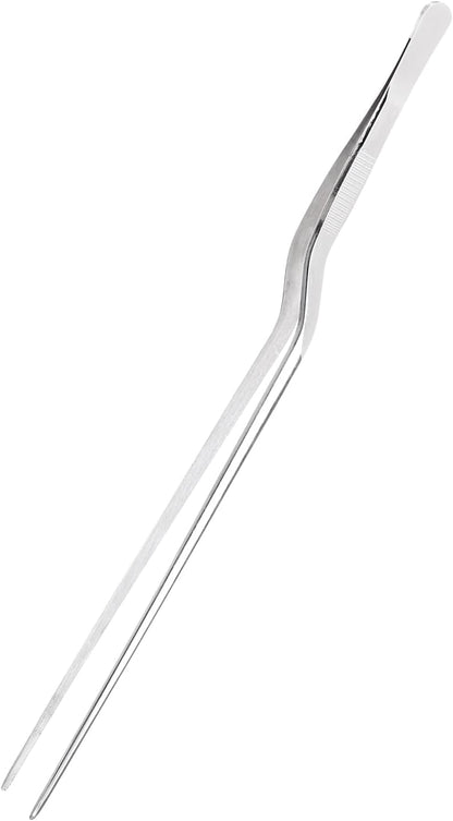 uxcell Kitchen Tweezers Stainless Steel, 10 Inch Food Tongs Fine Cooking Tweezers Set Extra-Long Tweezer Tongs for Cooking Grill Baking BBQ, Black Clip