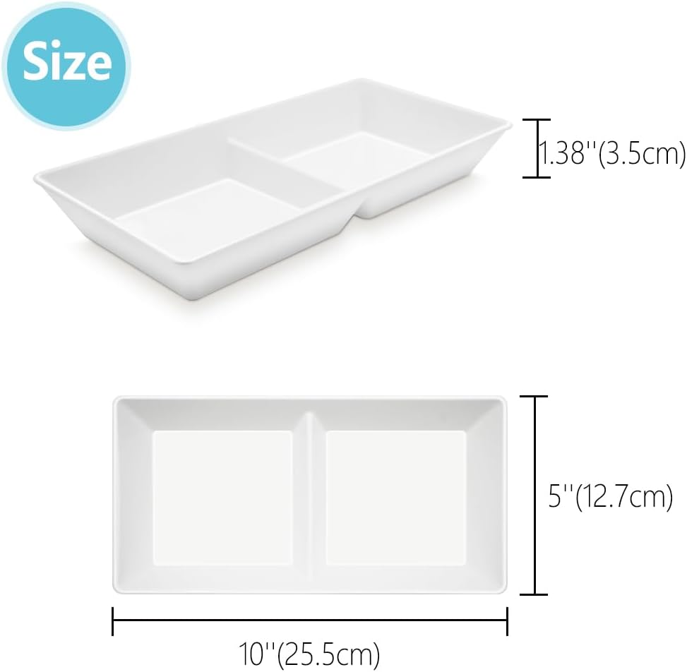 Divided Serving Tray Platter, 4 Pack 15" x 10" Fruit Veggie Food Tray for Party, Plastic Serving Trays for Appetizer, Snack, Dessert, Cookie, Brunch Decorations Platters, White Trays BPA-Free