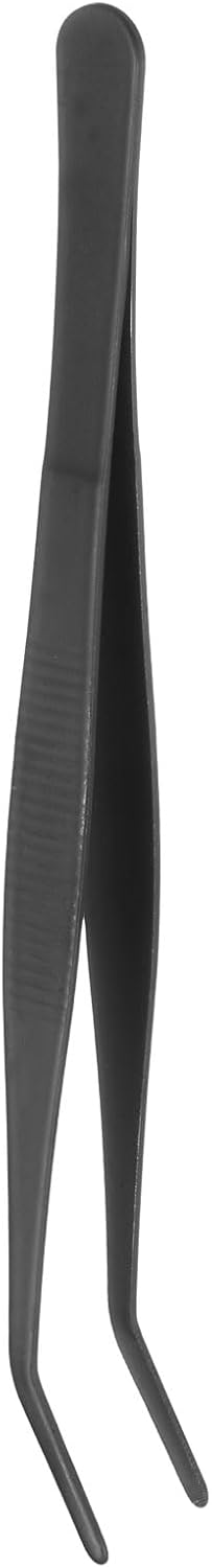 HARFINGTON Stainless Steel Tweezers 4.9 Inch Precision Tweezers with Curved Serrated Tip Multi-Purpose Kitchen Tongs for Cooking Gardening Repairing Craft, Black