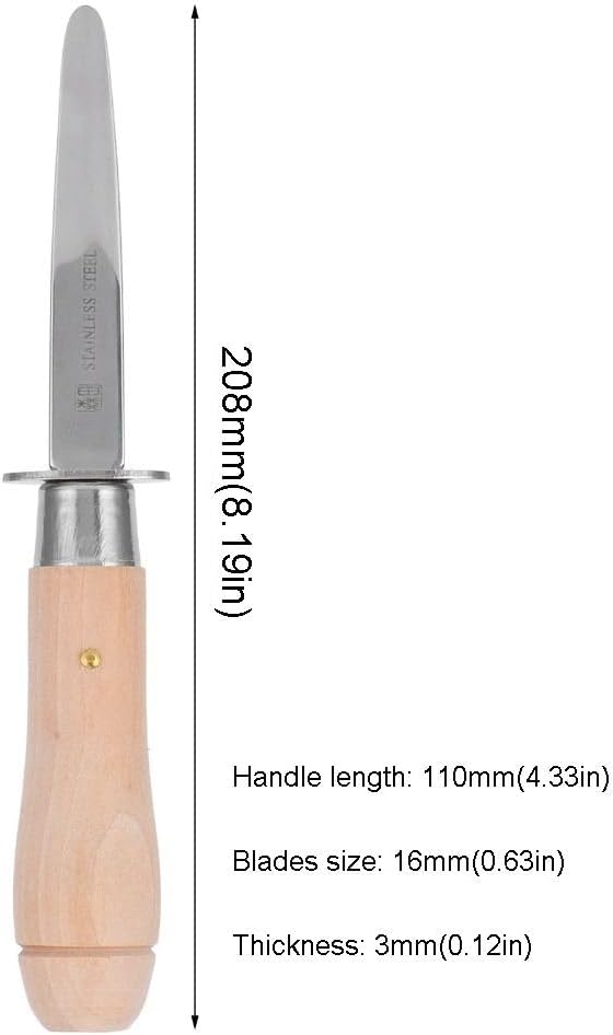 Stainless Steel Oyster Knife 8.19 Inch - Ergonomic Wooden Handle Oyster Opener Tool for Effortless Shucking of Clams and Mussels Seafood