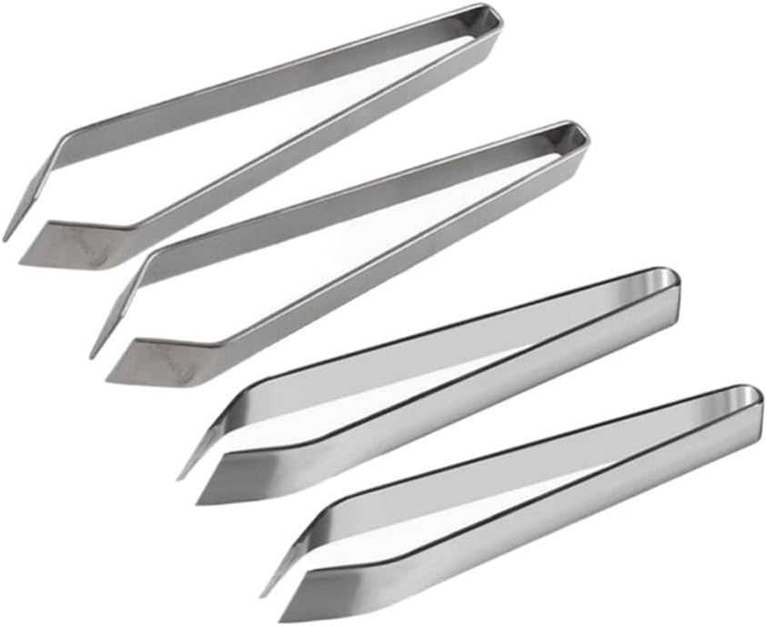 Stainless Steel Fish Bone Tweezers Flat and Slant Pliers Set, Kitchen Cooking Tweezers Meat Hair Remover Tool for Home and Restaurant (4 Pack)