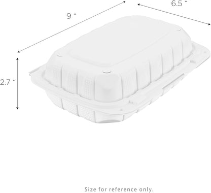 KARAT EARTH Clamshell Take Out Food Containers [8"x8" - 200 ct] To Go Containers | 3 Compartment, Soak-Resistant, Durable, Stackable | Vented for Hot/Cold Foods, White