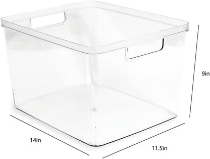Isaac Jacobs 2-Pack Square Clear Storage Bins (10” L x 10” W x 6.1” H) w/Cutout Handles, Plastic Organizer for Home, Office, Kitchen, Fridge/Freezer, Bathroom, BPA Free, Food Safe (2-Pack, Square)