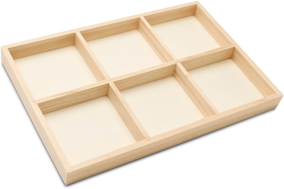 DIY Rectangle Wooden Divided Serving Tray 12 x 8-inch, Pack of 1 6-Section Candy Tray for Vegetable & Fruit Party Platters, by Woodpeckers