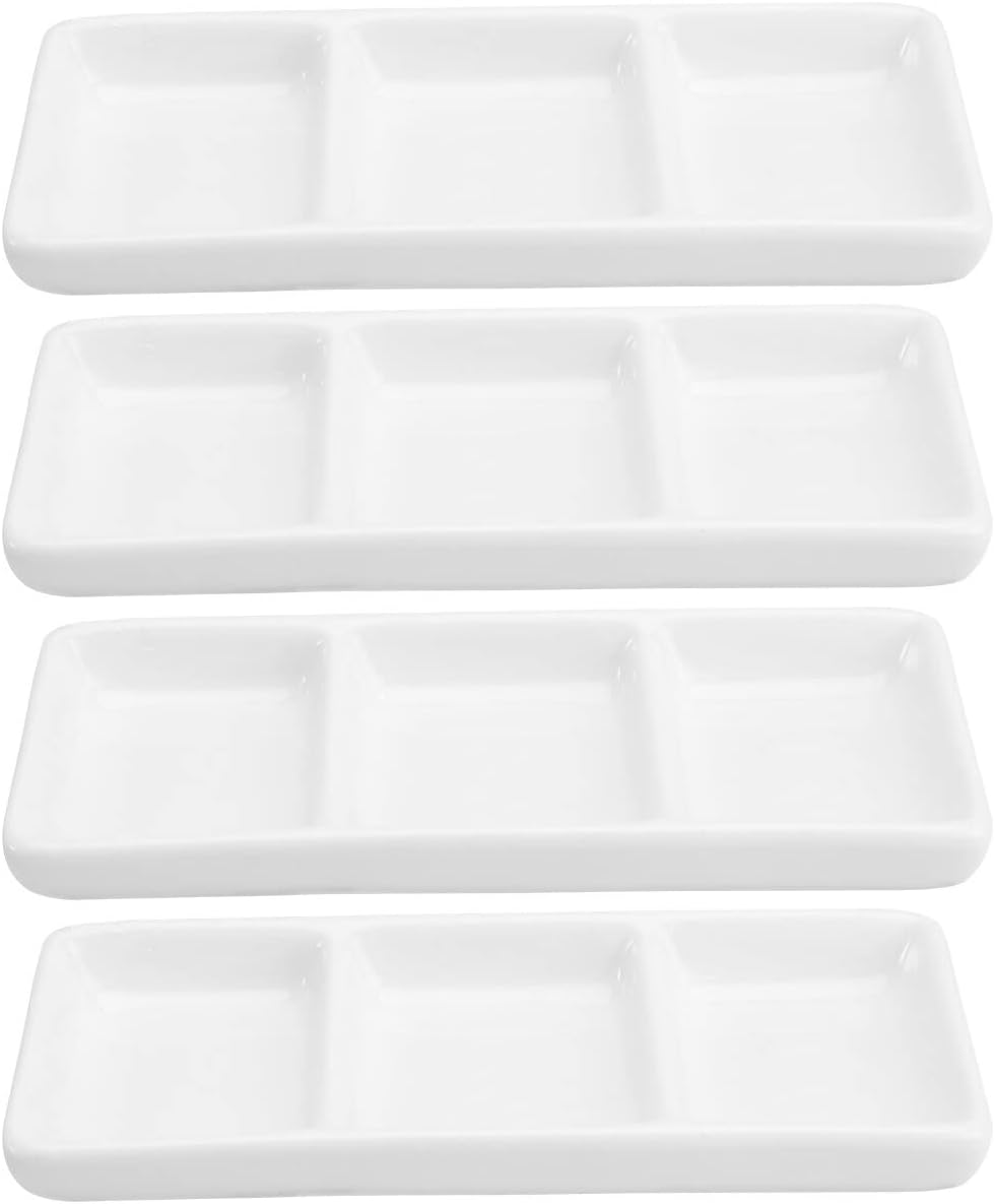 Yardwe Ceramic 3-Compartment Appetizer Serving Tray Rectangular Divided Sauce Dishes for Soy Sauce Spices and Condiments Versatile Snack Platter for Entertaining