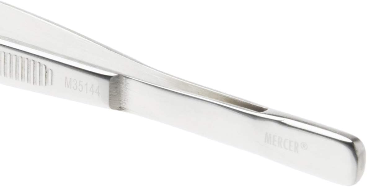 Mercer Culinary 18-8 Stainless Steel Chef Plating Tongs, Offset Tip, 6-1/2 Inch