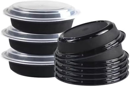 48oz Disposable Black Meal Prep/Bento Box with Clear Dome Lids - Round Plastic Meal Containers - Leak Proof and Reusable Box : Perfect For Salad, Meal Prep and Fruits : Set of 10