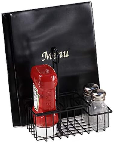G.E.T. 4-31698 Black Metal Three Compartment Condiment Caddy with Menu Iron Powder Coated Table Caddies Collection
