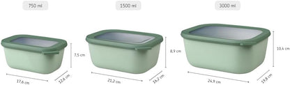 Mepal Cirqula Set of 3 Rectangular Deep Multi Food Storage Serving Containers with Transparent Lids | Perfect for Food Prep | Microwave & Dishwasher Safe | Nordic Black | Made in Holland