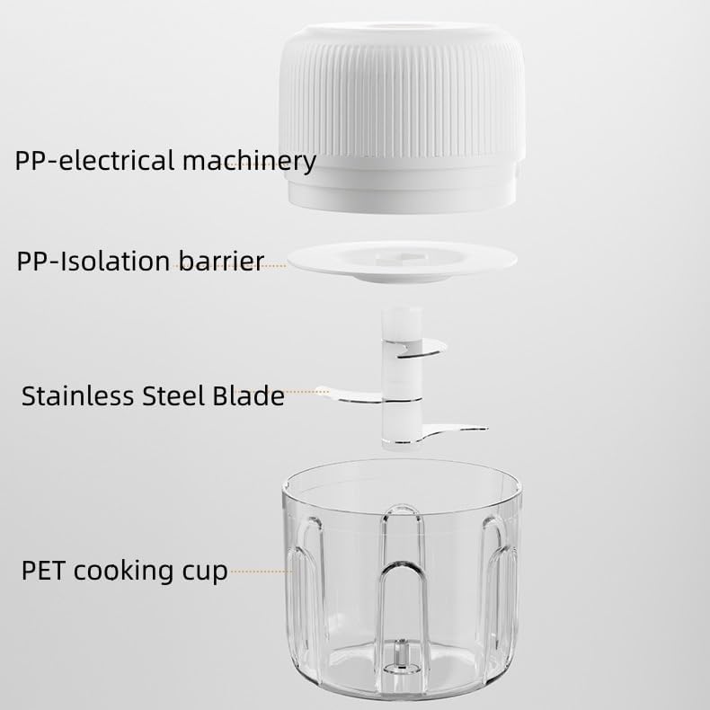 Electric Garlic Chopper, 250ML USB, Mini Vegetable Onion Chopper White Col