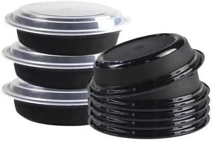 48oz Disposable Black Meal Prep/Bento Box with Clear Dome Lids - Round Plastic Meal Containers - Leak Proof and Reusable Box : Perfect For Salad, Meal Prep and Fruits : Set of 10