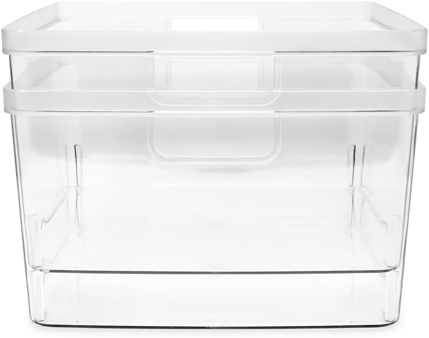 Isaac Jacobs 2-Pack Extra-Large Clear Storage Bins (11.5” L x 14” W x 9” H) w/Cutout Handles, Plastic Organizer for Home, for Kitchen, Fridge, Pantry, BPA Free, Food Safe (2-Pack, Extra-Large)