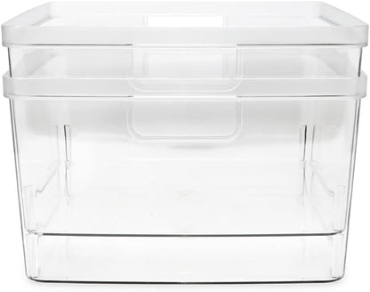 Isaac Jacobs 2-Pack Extra-Large Clear Storage Bins (11.5” L x 14” W x 9” H) w/Cutout Handles, Plastic Organizer for Home, for Kitchen, Fridge, Pantry, BPA Free, Food Safe (2-Pack, Extra-Large)