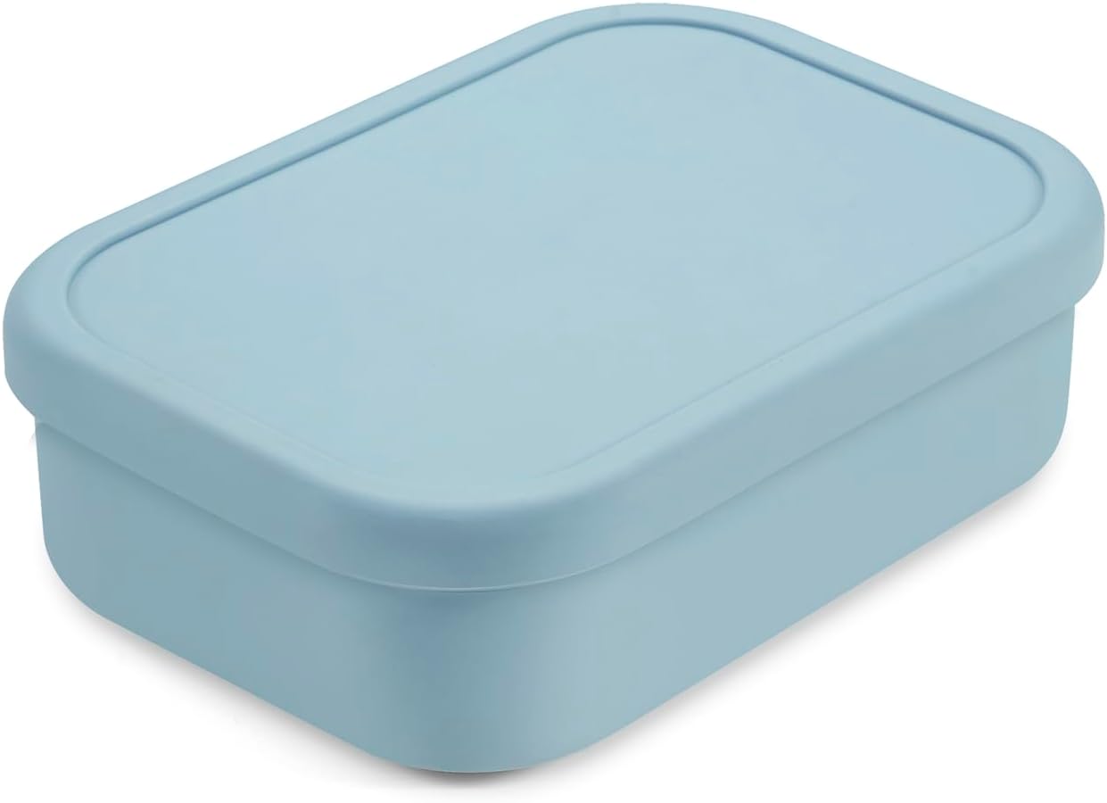 PandaEar 3-Compartment Silicone Bento Box for Toddlers & Kids - BPA-Free Food-Grade Meal Prep Container - Durable & Easy-Open Small Lunch Box for Daycare, Travel & Picnic, Blue