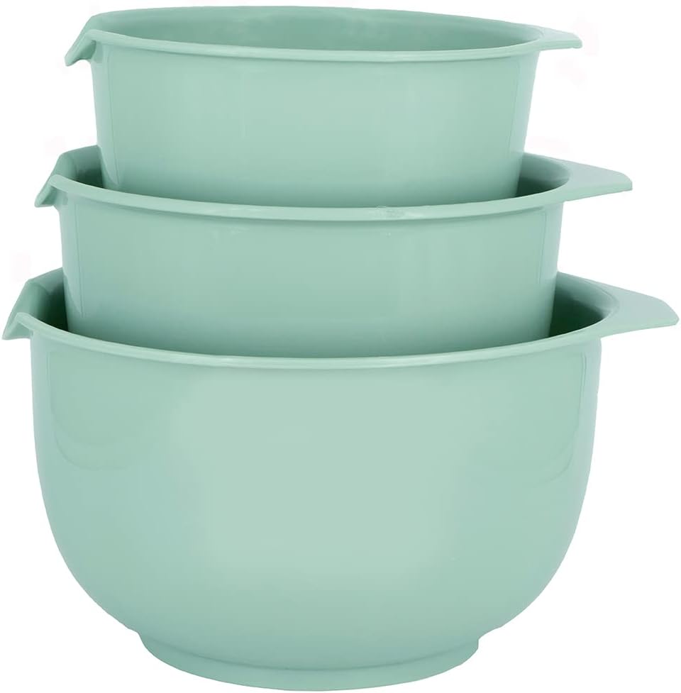 Glad Mixing Bowls with Pour Spout, Set of 4 - Nesting Plastic Bowls (1.2qt, 1.9qt, 2.8qt, and 3qt with Handle) - Non Slip Base, Dishwasher Safe Kitchen Cooking and Baking Supplies, Green