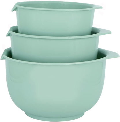 Glad Mixing Bowls with Pour Spout, Set of 4 - Nesting Plastic Bowls (1.2qt, 1.9qt, 2.8qt, and 3qt with Handle) - Non Slip Base, Dishwasher Safe Kitchen Cooking and Baking Supplies, Green