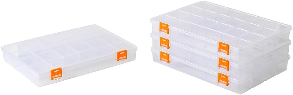 2 Pack Fixed 21 Grids Large Clear Plastic Storage Box, Transparent Organizer Container Case for Small Parts, Bead, Button, Jewelry, Diamond, Craft Supplies,Sewing Kit, DIY Accessories