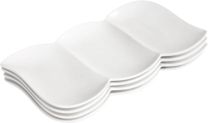 Chip and Dip Serving Set Porcelain Tray Deep Divided Bowl,Set of 2 Divided Platters/Divided Bowls,Lunch&buffet tableware,for Dishwashers,microwaves,ovens safety 13.9 Inch