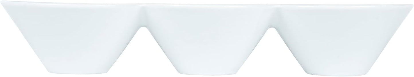 Restaurantware-9.1 x 4.9 x 2.3 Inch Double Dip Bowls, 1 Microwavable Condiment Server - 2 Compartments, Microwavable, White Porcelain Dip Tray, Dishwashable, For Snacks, Condiments, Or Toppings