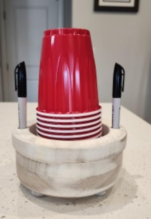 Party Cup Holder with Marker Slots | Drink Organizer for Birthdays, Festive Events, BBQs & Holiday Gatherings | Hosting Essentials for Plastic Cups | Wood Design Two in One (Brown Rustic)