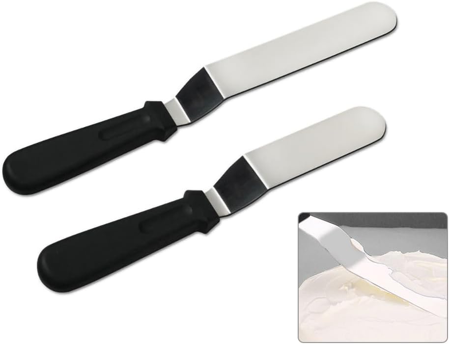 Offset Spatula,Black Stainless Steel Offset Spatula (2 Pack,6in+8in Curved)