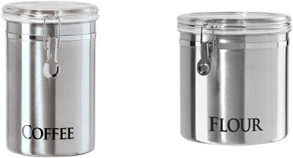 Oggi Stainless Steel Sugar Canister 62 fl oz - Airtight Clamp Lid, Clear See-Thru Top - Ideal Sugar Container for Countertop, Sugar Jar, Bulk Sugar Storage. Large Size 5" x 7.5".