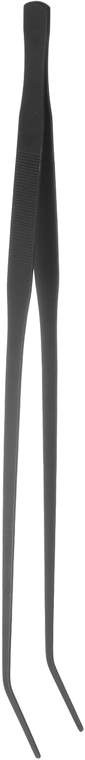 HARFINGTON Stainless Steel Tweezers 4.9 Inch Precision Tweezers with Curved Serrated Tip Multi-Purpose Kitchen Tongs for Cooking Gardening Repairing Craft, Black