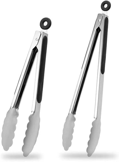 Stainless Steel Tongs Set, Food Grade Stainless Steel Kitchen Tongs, Heat Resistant 600 Degrees, for Cooking, BBQ Barbecue, Grilling, Buffet, Serving (7"+9"+12")